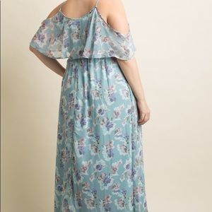 Blue floral cold shoulder maternity maxi dress